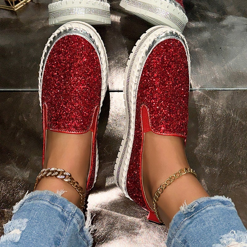 Spring Style Slip-On Platform Lazy Shoes Casual Sequins Rhinestone All-Match Plus Size Shoes - Image 4
